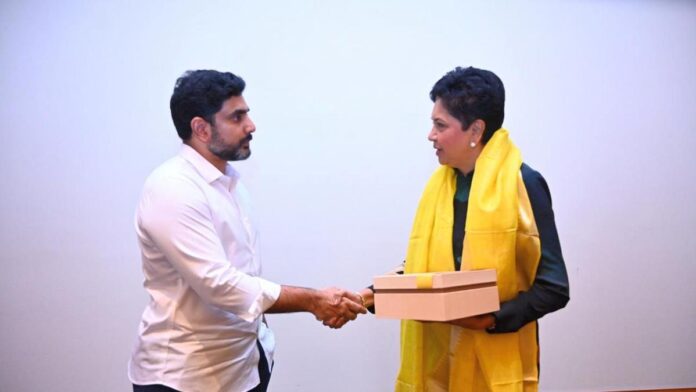 nara-lokesh-meets-amazon-web-services-md-rachel-skaff-and-indra-nooyi,-among-others,-in-las-vegas