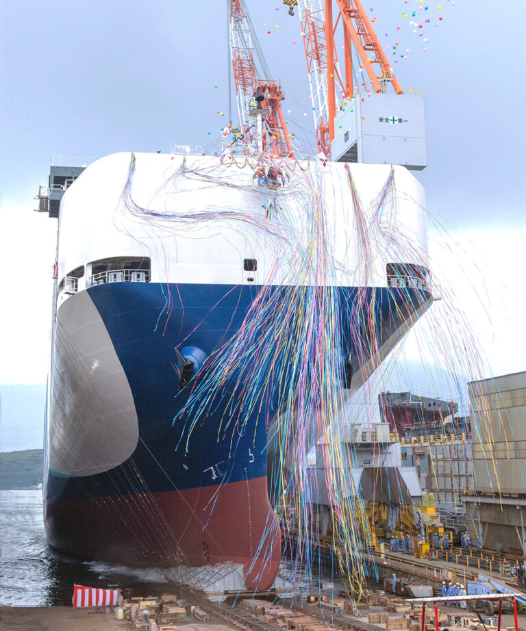 mitsubishi-shipbuilding-holds-christening-and-launch-ceremony-of-lng-powered-roll-on/roll-off-ship-trans-harmony-emerald-in-shimonoseki–-second-of-two-vessels-ordered-by-toyofuji-shipping-co.-—